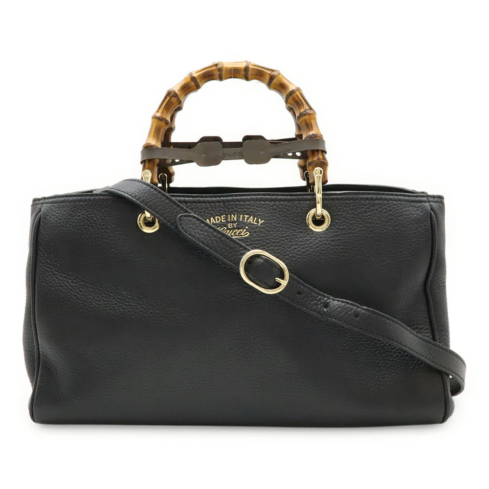 Gucci Bamboo Shopper Leather Tote Bag Handbag Shoulder Black